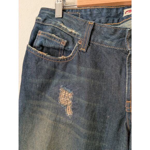 BKE Buckle Denim Jeans Low Rise 31x35.5 Tall Dark Wash Flared Y2K Distressed - Picture 4 of 10